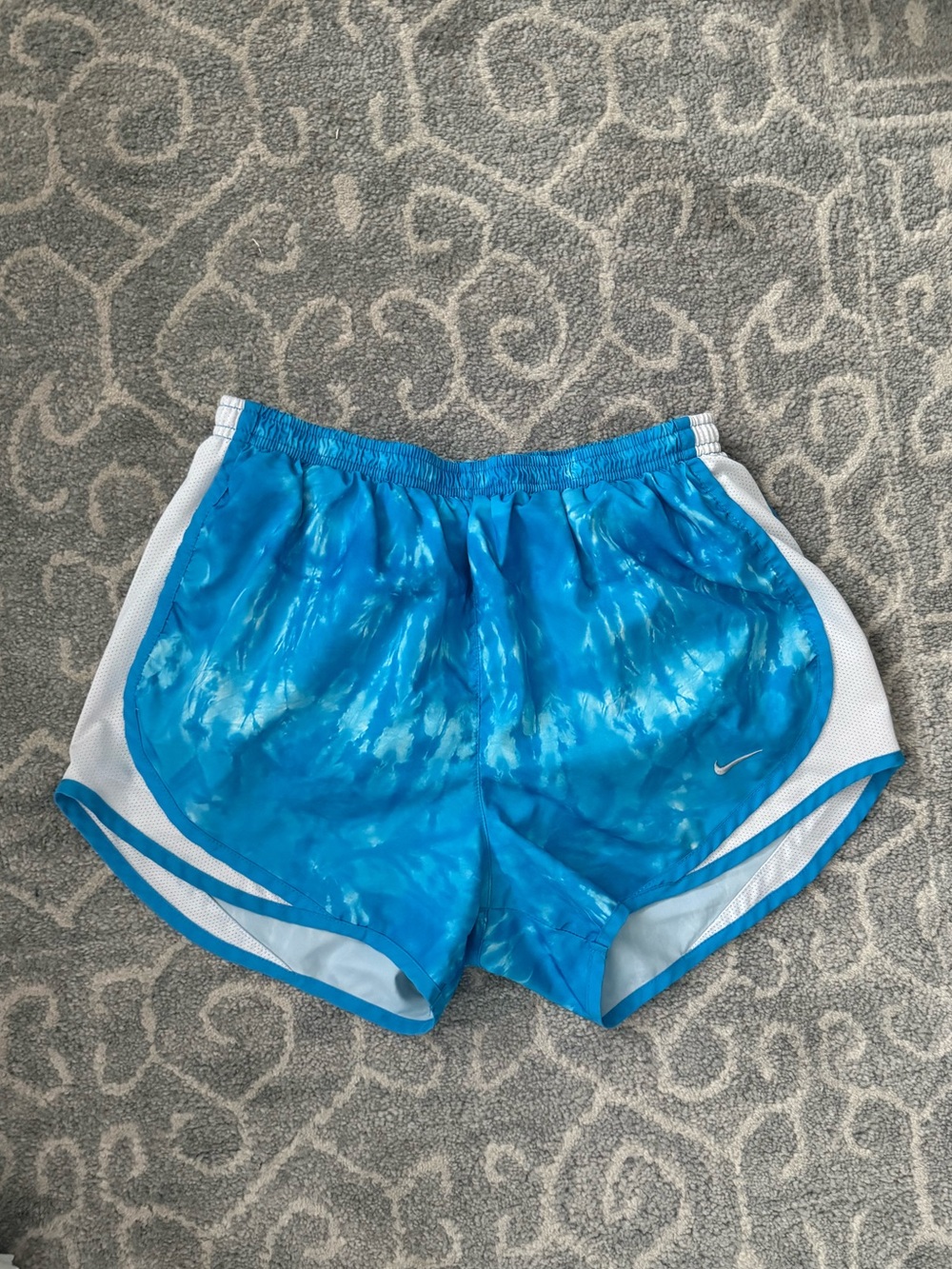 Nike Women's Blue Tie-Dye Athletic Shorts with White Trim